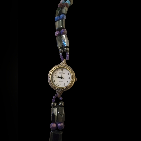 Elegant Beaded Watch with Gold Accents - Picture 1 of 5